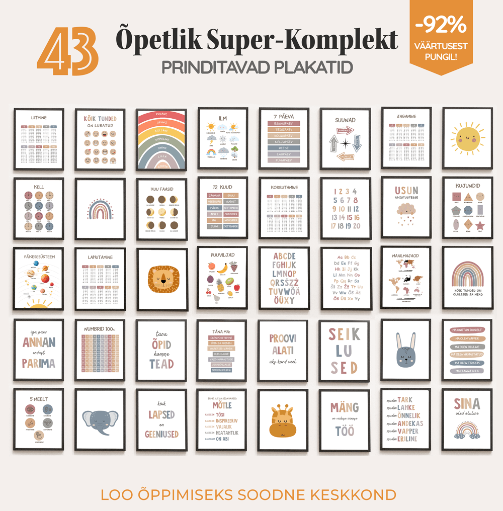 TERVE POE Komplekt: Kõik tarklaps.com tooted (500+ plakatit, kaarti ja töölehte)